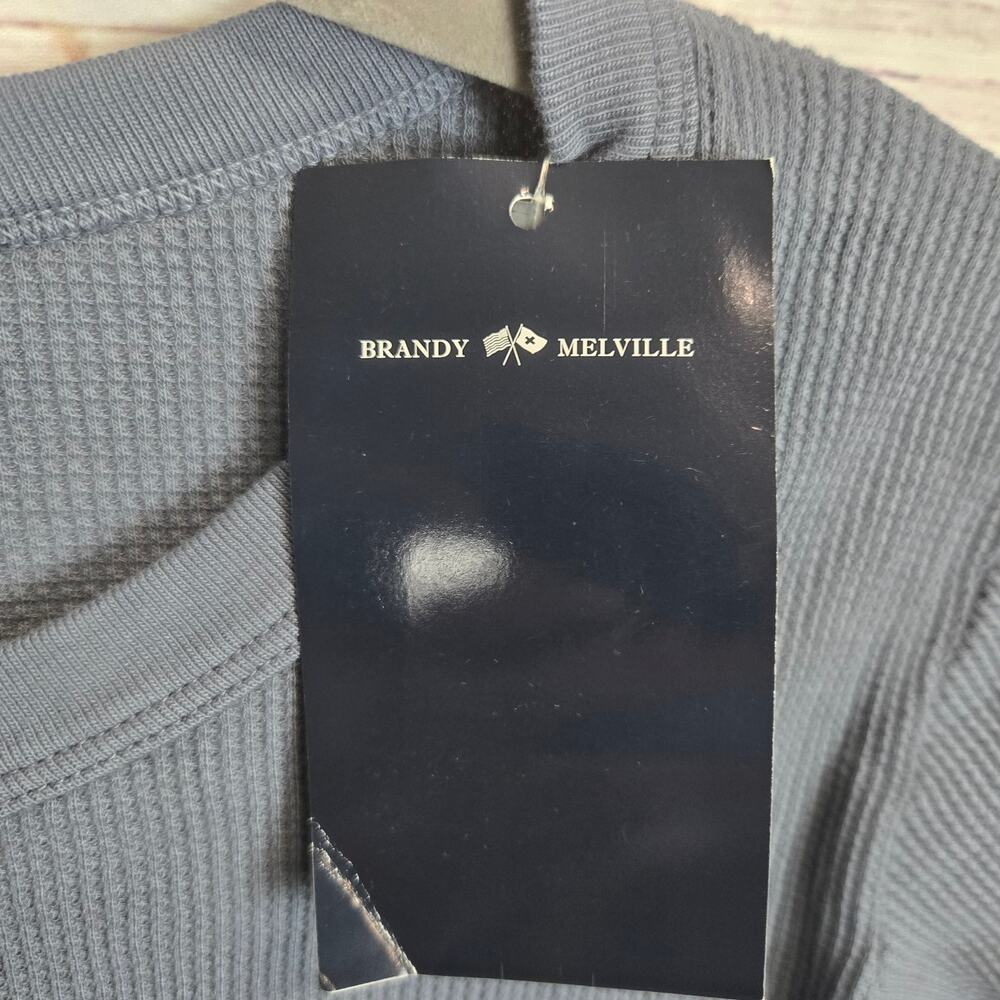 Brandy Melville Women's Blue Henley Thermal Top Sm Italy Cozy Casual Pullover - Picture 4 of 9